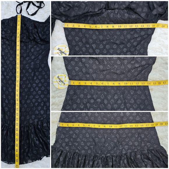 Black Shimmer Halter Dress Off Shoulder Flare Sleeve Ruffle Hayden LA Size S NWT - Picture 8 of 10